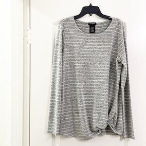 Max & Mia gray/white striped long sleeve knot top